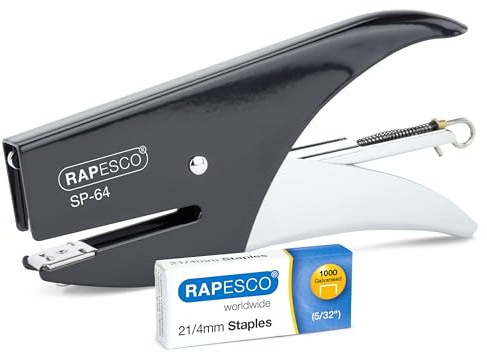 Rapesco 1267 SP-64 Heftzange und 1000 Heftklammern des Typs 21/4mm, 12 Blatt Kapazität, Schwarz