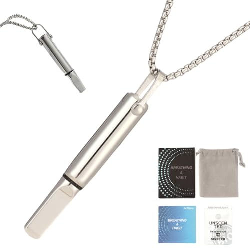 Rauchentwöhnung Hilfsmittel,Rauchfrei Halskette,Atemhalskette Raucherentwöhnung Original mit Widerstand,Angst Atemhalskette mit Pfeif,Rauchen Aufhören Atemkette,Rauchen Aufhören Necklace(Silver)