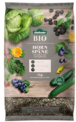 Dehner Bio Hornspäne, ökologischer Universaldünger, hochwertiger Dünger für Balkonpflanzen / Gartenpflanzen, natürliche Langzeitwirkung, 5 kg, für ca. 50 qm, bunt