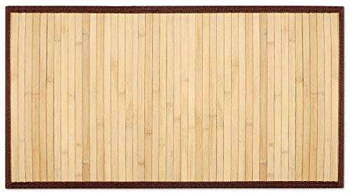 Navaris Badvorleger Bambus mit Stoffrahmen - 80x43cm Holz Bad Vorleger Bambusmatte für Badezimmer - Duschmatte Badematte Läufer - Holzmatte in Braun