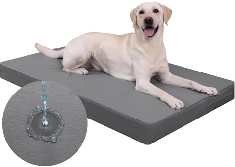 Favodormir Orthopädisches Hundebett Grosse Hunde 104x68cm,Abnehmbare Wassericht Kunstleder-Hülle Hundekissen Hundematratze für große Hunde,Komfortable & Kühlende Für Innen- Und Außenbereich,Grau