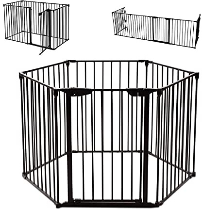 RELAX4LIFE Kaminschutzgitter Metall, Absperrgitter, Kinderschutzgitter, Laufgitter für Haustier, faltbar, Konfigurationsgitter, Türschutzgitter, 2 in 1 Schutzgitter (Schwarz)