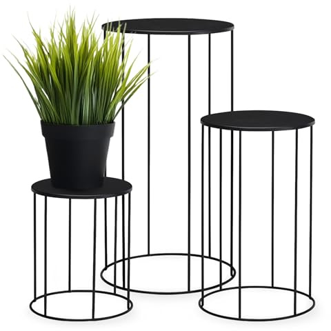 Spetebo Metall Blumenhocker 3er Set rund schwarz - 39, 29 und 19 cm - Industrial Design Pflanzenständer aus Eisen - Tisch Deko Blumenständer Pflanzenpodest Blumentopfständer Blumenregal Blumentreppe