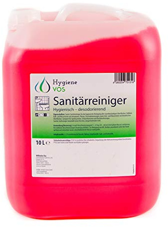 Hygiene VOS Sanitärreiniger 10 Liter, Badreiniger - Putzmittel, Entfernt Kalk von Armaturen, Fliesen, Duschabtrennungen sowie Urinstein und Wasserstein. Geeignet für Hochdruckreiniger
