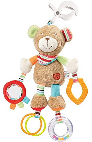 Fehn Activity-Spieltier Teddy – Baby Motorikspielzeug für Kinderwagen, Kinderbett und Babyschale zum Beißen, Greifen und Geräusche erzeugen – Beißring Spielzeug für Babys und Kinder ab 0+ Monaten