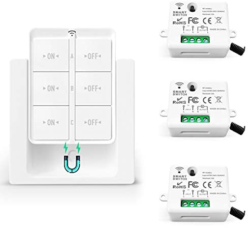 Tedeligo Drahtloses Lichtschalter Set, Mobiler Drahtloser Fernbedienung Schalter AC220V 230V 10A Relaisempfänger Einfache Installation Für Lampe 100M Steuerbereich