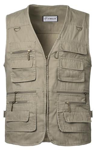 KTWOLEN Herren Outdoor Weste mit Multi-Taschened Anglerweste Jagd- und Angler Camping Wandern Weste Freizeit Ärmellos Jacke