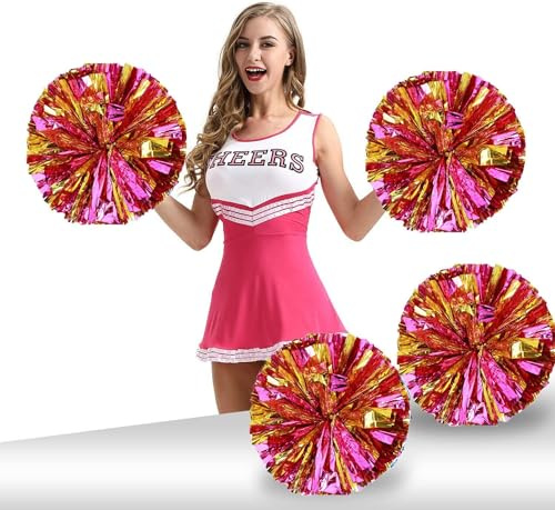 GEFIRE Pompons Cheerleading 2 Stück Cheerleader Pompons Sportkader Rosenrot Goldenes Cheerleader Pompons Metallisch Cheerleader Pompons Cheerleading Pompons Tanzpompons Sportspiel Teamgeist