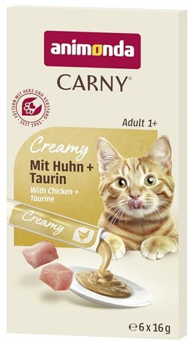 animonda Carny Creamy Katzensnack (6 x 15g), Premium Katzensnack für anspruchsvolle Feinschmecker mit zartem Huhn und wertvollem Taurin