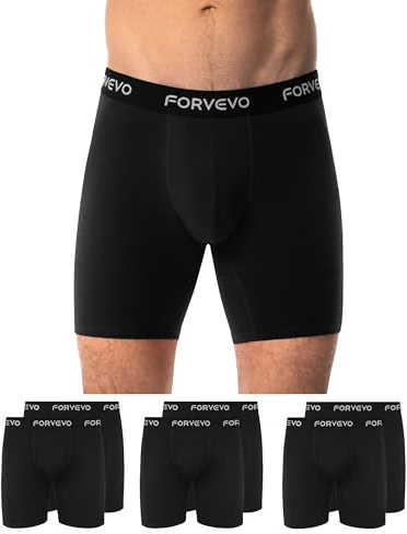FORVEVO Boxershorts Herren Lang Bein Bauwolle 6er Pack,Atmungsaktiv Unterhosen Männer,Weiche Elastisch Unterwäsche,Sport Unterhosen Männer(Schwarz,Gr.XL)
