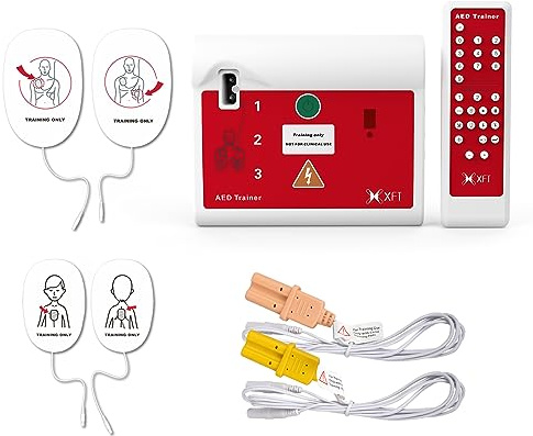 AED Trainer Deutsch, AED Trainingsgerät 10 Verschiedene Szenarien Deutsch&Englisch Sprachansagen mit Fernbedienung AED-Trainer mit CPR Lehrgerät für Erste-Hilfe-Schulungen XFT-120C