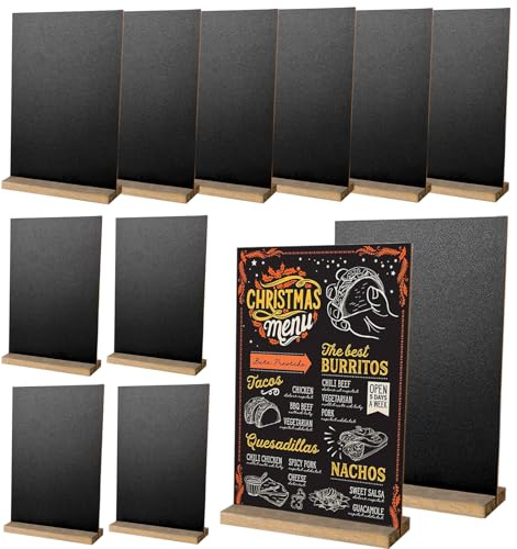 CYEER 12er Set Tischtafel Aufsteller (15x22cm), Doppelseitige Kreidetafel mit Holzfuß im A5-Format, Kleine Menütafel für Gastronomie, Hochzeit, Buffet & Preisschilder, Vintage Tafelset