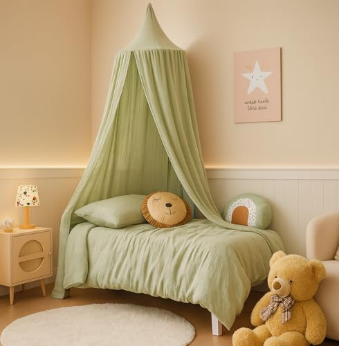 ALAVYA HOME® Betthimmel Baldachin Babybett Kinderzimmer – 100% Bio-Baumwolle Musselin, GOTS-Zertifiziert, Vintage Himmelbett, Moskitonetz & Insektenschutz, Saumlänge ca. 250 cm, Kuschelecke – Khaki