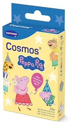 Cosmos® Peppa Wutz Kinderpflaster | Wundpflaster Set mit Peppa Wutz Motiv für Mädchen & Jungen – hautfreundlich & wasserfest | Mix aus 3 Größen | 12 Stück
