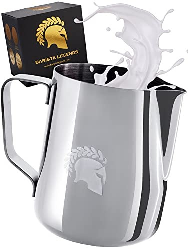Barista Legends® Milchkännchen Edelstahl 350ml mit speziellem Latte Art Ausguss - Milchschaumkännchen Hochglanz Poliert - Barista Milchkanne Edelstahl - Barista Zubehör
