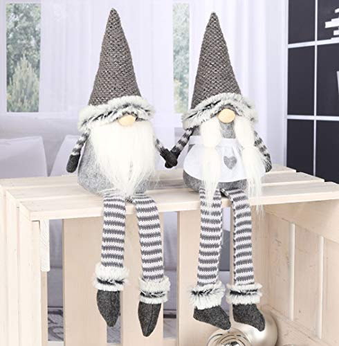 Spetebo Weihnachtswichtel im 2er Set (Mann und Frau) - Wichtel sitzend 44cm Deko Weihnachtszeit