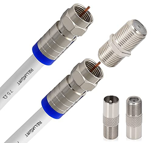 RELIAGINT RG6 Koaxialkabel 1m – 75 Ohm TV-, SAT- & Antennenkabel mit Kupferleiter, wasserdicht, mit F-Steckern & F81-Kupplung, bis 3 GHz, weiß