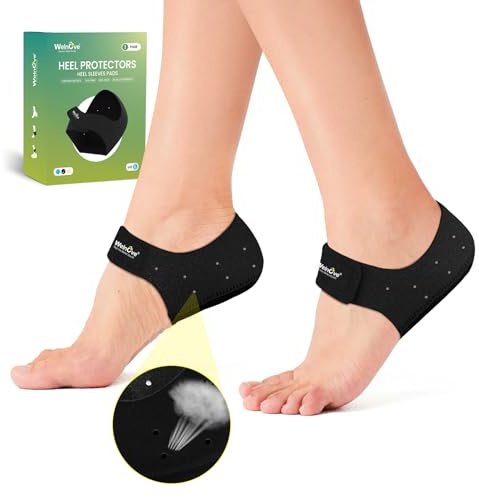 Welnove Fersenschutz für Plantarfasziitis, Gel-Fersenschalen für Damen Herren, Sporn, Schmerzlinderung, Ferseneinlagen, für Achillessehnenentzündung, trockene (Schwarz, Size L)