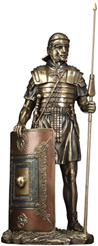 Unicorn Studios 36,5 cm römischer Soldat mit Speer und Schild, kaltgegossene Bronzefigur
