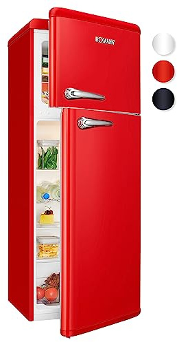 Bomann® Retro Kühlschrank mit Gefrierfach 208L | Energieklasse E | 147cm | 4 Sterne Gefrierfach | Kühl Gefrierkombination leise | 3 Ablagen | Kühlgefrierkombi | DTR 353.1 rot
