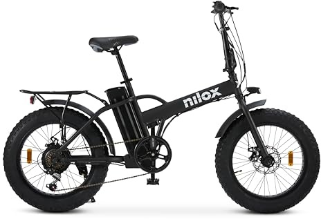 Nilox X5 Pro E-Bike, Elektrofahrrad mit Fat-Reifen, bis zu 60 km Reichweite, max. 25 km/h, 36 V 250 W Motor, herausnehmbarer 36 V – 10 Ah Akku, Fat-Reifen 20 x 4, Shimano 6-Gang-Schaltung