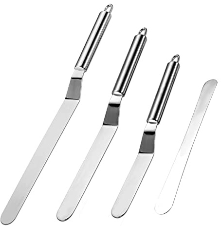 Vinabo Küchenspachtel-Set, 4 Stück, abgewinkelt, Spachtel aus Edelstahl, Spachtel für Kuchen, Kuchen, Cupcakes und Essstäbchen, Dekorieren von Kuchen und Glasur