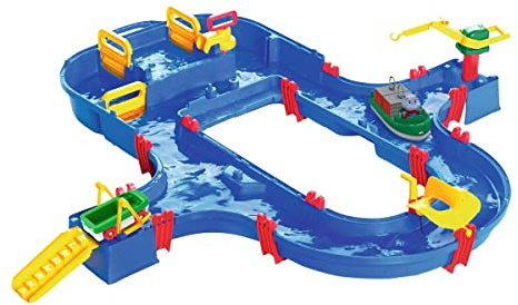 AquaPlay - Superset - Wasserbahn mit vielen Spielfunktionen bestehend aus 41 Teilen, Spieleset inklusive 1 Hippo Wilma, Amphibienauto und Transportboot mit 2 Containern für Kinder ab 3 Jahren