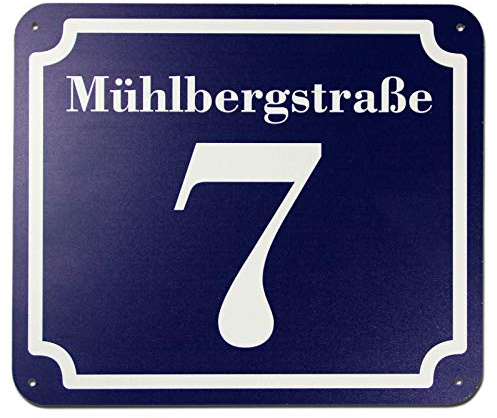 blaues Hausnummer und Straße Schild 2mm Aluverbund, 1-2 Zahlen 20 x 17 cm jetzt selbst gestalten