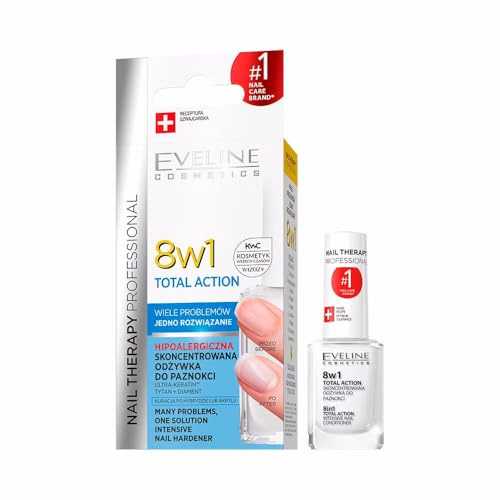 Eveline Cosmetics Nagelhärter gegen brüchige, weiche Nägel - 8in1 Total Action mit Titan, Diamant & Strong Nails Complex - Starke, gesunde Nägel in 10 Tagen - 12ml