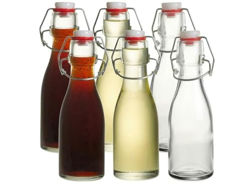 Mini-Flaschen mit Bügelverschluss, 150 ml, 6 Stück, luftdicht, mit Bügelverschluss, 150 ml, durchsichtige Glasflaschen für Öl, Essig, Gewürze, Wasser, Saft, Getränke mit dichtem Verschluss
