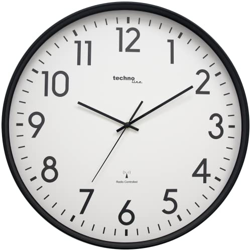 Technoline Funkwanduhr WT8998 – DCF77 Funkuhr, automatische Zeiteinstellung, manuell einstellbar, präzise Wanduhr, analoge Wanduhr für Wohnzimmer, Büro & Küche, 50 cm, schwarz