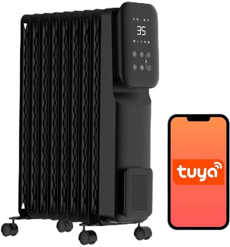 SHX Ölradiator Heizung 2000 Watt mit Wifi, 3 Heizstufen, 24 Stunden Timer, Elektronisches Thermostat, Boost Funktion, Heizt bis zu 40 qm Fläche, Weiß