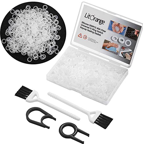 Litorange 500 Stück 40A Silikon O-Ringe, Universal Klar Dichtung | 8x5x1,5mm für LED. Inkl. 2 Bürsten & Abzieher. O Ring & O Ringe Tastaturdämpfer. O-Ringe für Cherry MX Switches