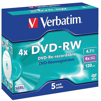 Verbatim DVD-RW 4x Speed 5er Pack Jewel Case DVD-Rohlinge Re-recordable