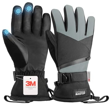 OutdoorMaster Skihandschuhe, 3M Thinsulate Winter Thermal für Herren, Damen | 140g 3M C40 Isolierbaumwolle, Wasserdicht & Winddicht Winterhandschuhe, Screen Touch, Rutschfester Hand- und Nasentusch