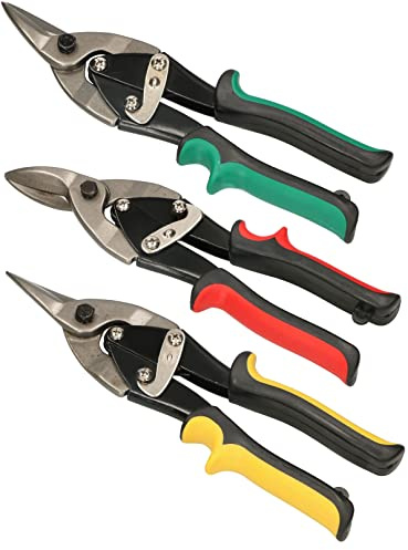 KOTARBAU® Blechschere zum Schneiden von Blechen und Profilen Links Rechts Gerade 250 mm aus CRV-Stahl Durchlaufblechscheren gebogener Griff Verriegelungsmechanismus