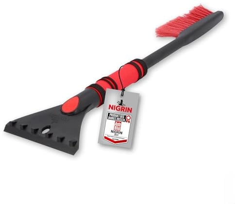 NIGRIN Eiskratzer Auto mit Schneebesen, ergonomischer rutschfester Softgriff, aus hochstabilem ABS, Schwarz-Rot