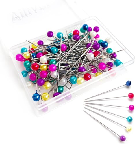 Stecknadeln mit Kopf Edelstahl Stecknadeln mit Kunststoffkopf,Mehrfarbig Fstecknadeln für Basteln Nähen Säumen Craft,Jewelry Komponenten Dekoration (100PCS)