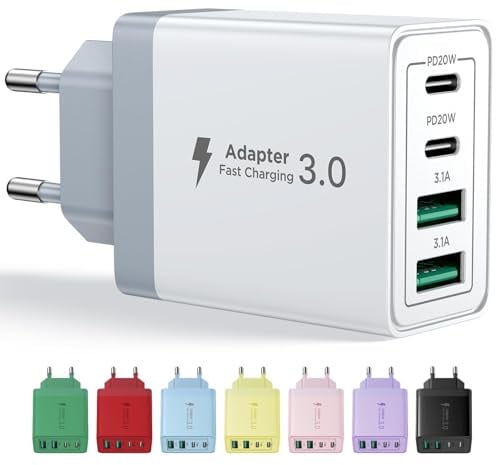 Aioneus USB C Ladegerät, 4 Ports Mehrfach Ladegerät mit USB-C und USB-A, 40W Schnellladegerät PD 3.0 Power Adapter USB Netzteil für iPhone 16 15 14 Pro Max 13 12 11 SE 2020 XS XR 8 7, Samsung, Handys