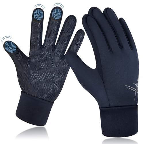 EEFOW Kinder Winterhandschuhe Outdoor Thermo Handschuhe: Touchscreen Fleece Running Kinderhandschuhe Fahrradhandschuhe Laufhandschuhe mit Anti-Rutsch Full Finger für Ski Fußball Lauf Blau 10-12 Jahre