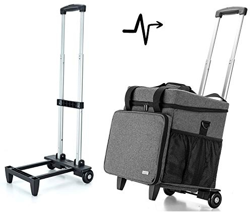 Luxja Overlock Trolley, Abnehmbarer Nähmaschinentrolley für Meiste Gängigen Haushaltsnähmaschinen, Overlock Koffer mit Abnehmbarem Trolley für Transport und Aufbewahrung, Grau