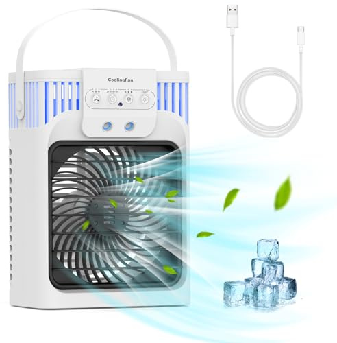 Anveltech Klimaanlage Mobil,4-in-1 Mobile Klimaanlage,Luftkühler,1200ml Wassertank,3 Geschwindigkeite,3 Nebelmodi,mit LED-Licht 2-8-Stunden-Timer,Klimaanlage ohne Abluftschlauch,Ideal für Zuhause,Büro