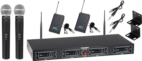 McGrey UHF-2V2I Quad Funkmikrofonset mit 2X Handmikrofon und 2X, 175 MHz | 4-Kanal UHF-Funkmikrofon-Set mit zwei dynamischen Handmikrofonen sowie zwei Lavaliermikrofonen, Richtcharakteristik: Niere