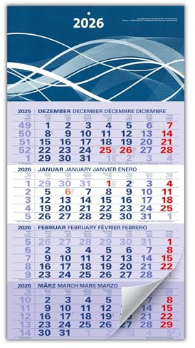 der blaue 4-Monatskalender Kompakt 2026 blauer Bürokalender großer Wandkalender 4 Monate mit Schieber