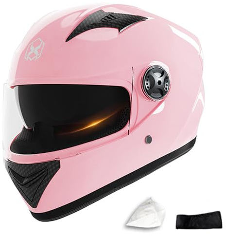 PAESCOY Motorradhelm Damen Herren Full Face Helm Retro Klapphelm DOT/ECE-Zertifizierter Mit Anti-Fog Sonnenblende Helm Motorrad Downhill Helm Mopedhelm Schutzhelm Für Cruiser Chopper,Pink-54~62CM