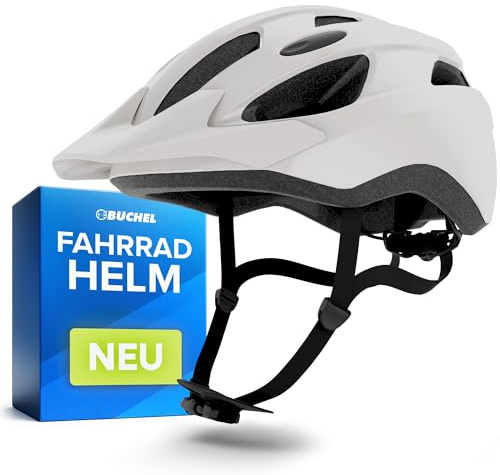 BÜCHEL Fahrradhelm mit In-Mould-Technologie – für Kinder & Erwachsene – Cam Lock, Kinnpolsterung & Fliegennetz – Größen M 52–57 cm & L 58–61 cm – Schwarz, Weiß, Grau (Weiß Matt, M, 52-57cm)