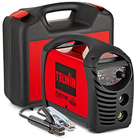 Telwin 815857 Force 165 Inverterschweissgerät für das Elektrodenschweißen Komplett mit Schweißzubehör im Koffer, 230V, Rot, Force 165 im Koffer