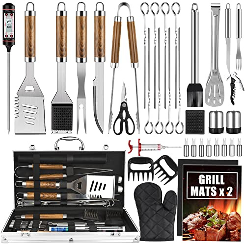 Cifaisi 38-teiliges Grillzubehör-Set mit Aluminiumkoffer | 40,6 cm Edelstahl-Grillwerkzeuge, Thermometer, Grillmatten für Camping, Backyard Grill, Grillgeschenke für Männer und Frauen