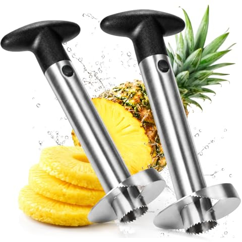 com-four® 2x Ananas-Schneider 3 in 1 - Ananas Schäler aus Edelstahl, spülmaschinengeeignet - Ananas-Entkerner - Ananas Corer mit scharfer Klinge (02 Stück - Ananasschneider)