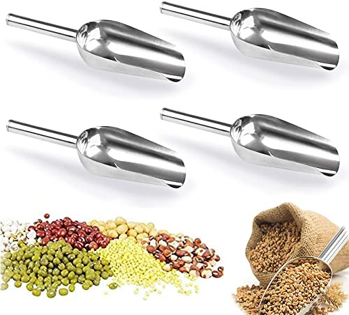4 Pcs Eisschaufel aus Edelstahl, Edelstahl Schaufel, Mehlschaufel, Praktischer Löffel für Küche/Bar/Garten/Supermarkt, für Mehl, Eiswürfel, Essen, Kandiszucker, Bohnen (8 Zoll)